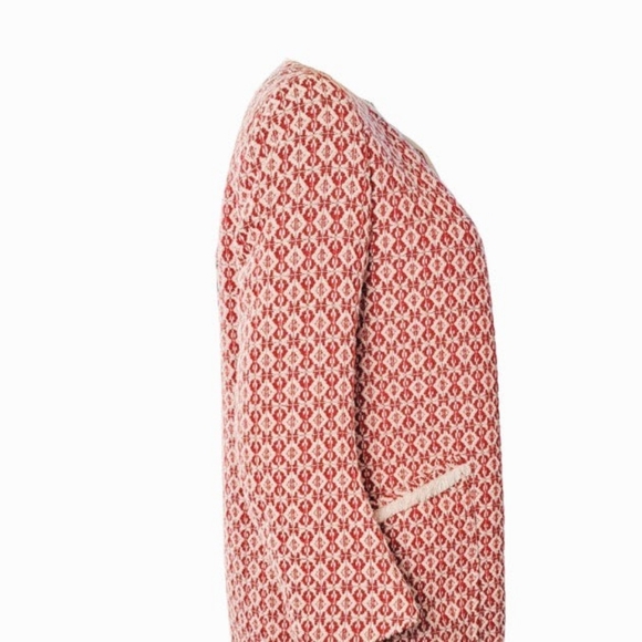 'That Coat' Zara Geometric Fringe Printed Jacquard Jacket Ecru Red White sz 12 - Picture 3 of 4